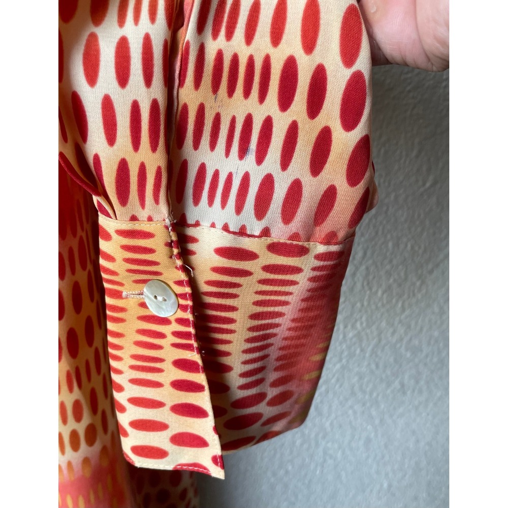 Ashley Stewart Women Blouse 16W Orange Red Dot Print Polyester Button Up Shirt - Picture 11 of 11